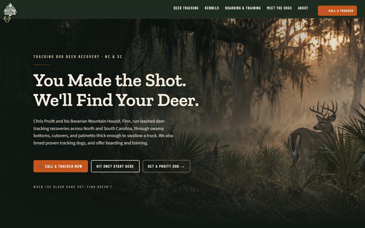 Pruitt Deer Tracking & Kennels website homepage
